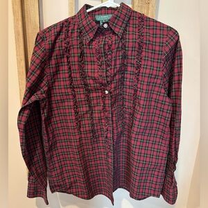 Ralph Lauren Dark Red and Black Plaid Shirt Size Medium